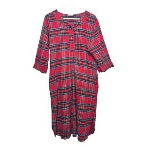 The Vermont Country Store Plaid Nightgown Dress Size M Red Cotton moomoo holiday